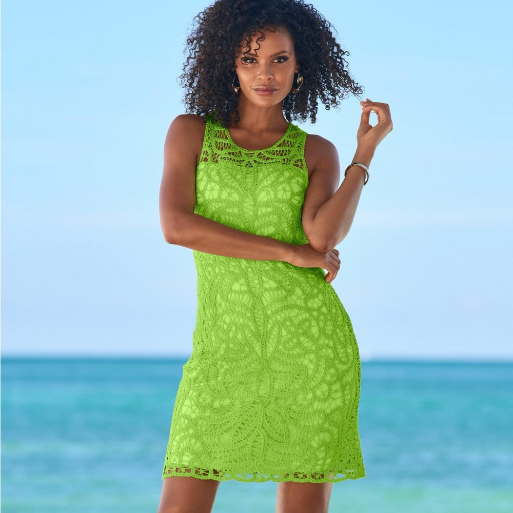 Boston Proper Green Crochet Sleeveless Dress Size Small